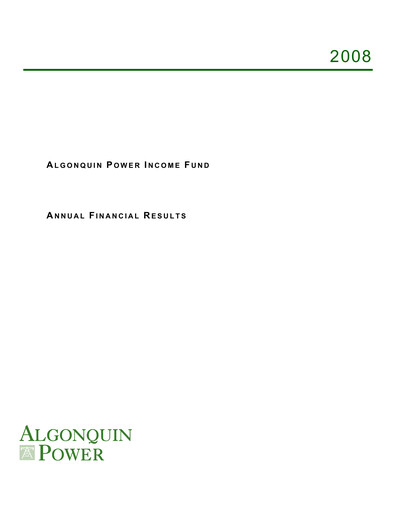Thumbnail Algonquin Power & Utilities Financial Statement 2008