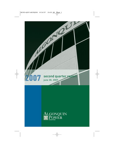 Thumbnail Algonquin Power & Utilities Quarterly Report 2007-q2
