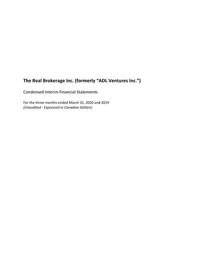 Thumbnail Real Brokerage Inc. Quarterly Report 2020-q1