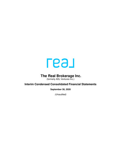 Thumbnail Real Brokerage Inc. Quarterly Report 2020-q3