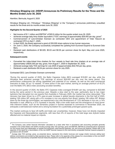 Miniature Himalaya Shipping Rapport semestriel 2025-h1