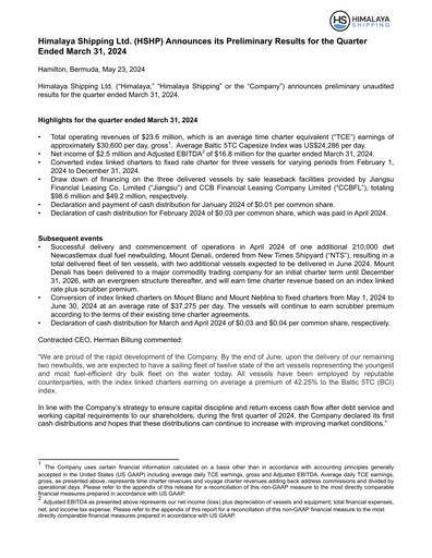 Miniature Himalaya Shipping Rapport trimestriel 2024-q1