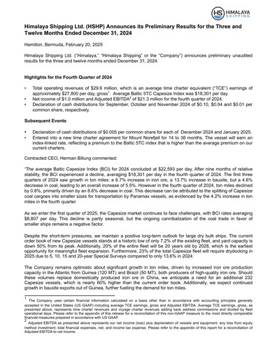 Miniature Himalaya Shipping Rapport trimestriel 2024-q4