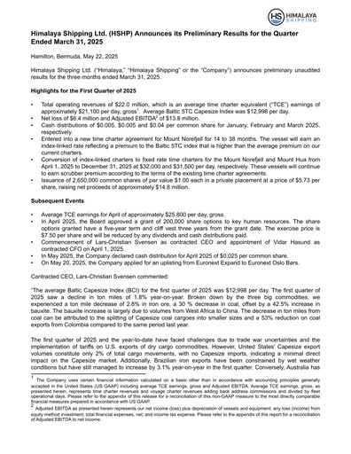 Miniature Himalaya Shipping Rapport trimestriel 2025-q1