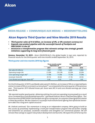 Thumbnail Alcon Quarterly Report 2019-q3