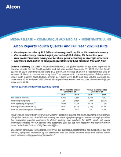 Thumbnail Alcon Quarterly Report 2020-q4