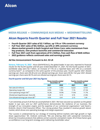 Thumbnail Alcon Quarterly Report 2021-q4