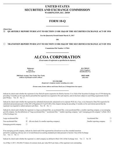 Thumbnail Alcoa Quarterly Report 2017-q1