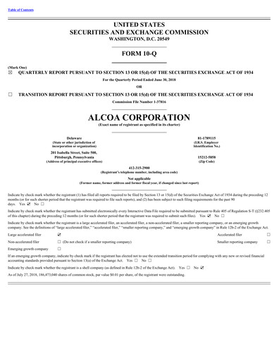 Thumbnail Alcoa Quarterly Report 2018-q2