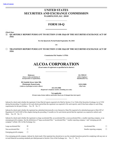 Thumbnail Alcoa Quarterly Report 2018-q3