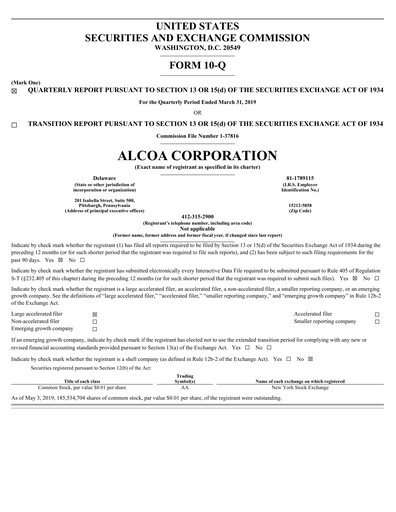 Thumbnail Alcoa Quarterly Report 2019-q1