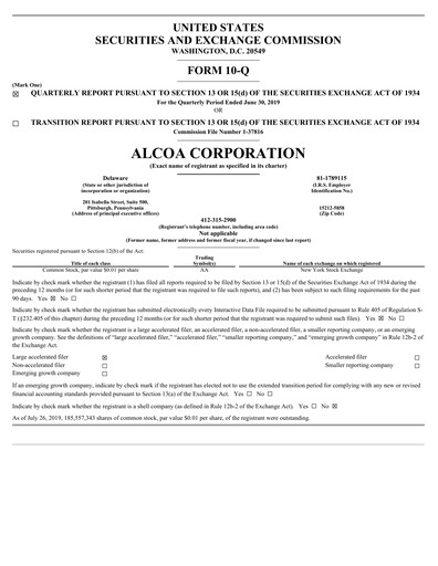 Thumbnail Alcoa Quarterly Report 2019-q2