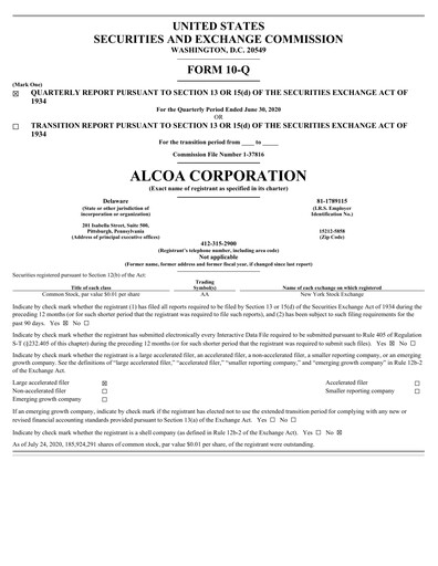 Thumbnail Alcoa Quarterly Report 2020-q2