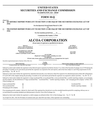 Thumbnail Alcoa Quarterly Report 2021-q1