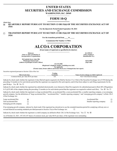 Thumbnail Alcoa Quarterly Report 2021-q3