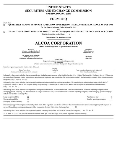 Thumbnail Alcoa Quarterly Report 2022-q1