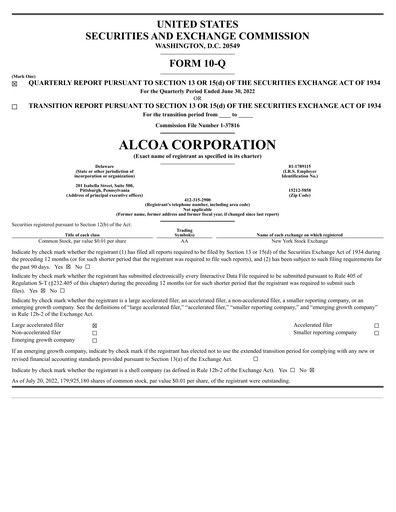 Thumbnail Alcoa Quarterly Report 2022-q2