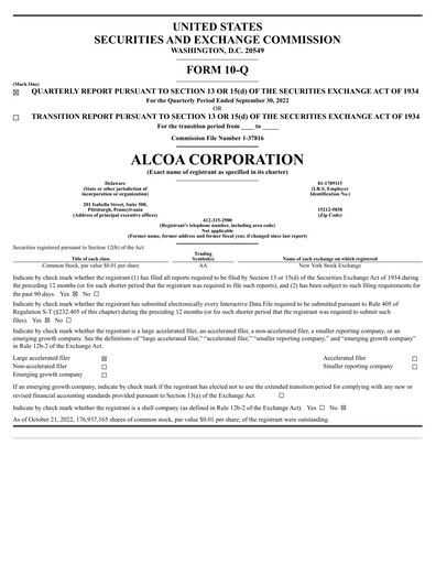 Thumbnail Alcoa Quarterly Report 2022-q3