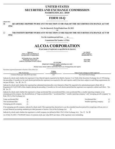 Thumbnail Alcoa Quarterly Report 2023-q2