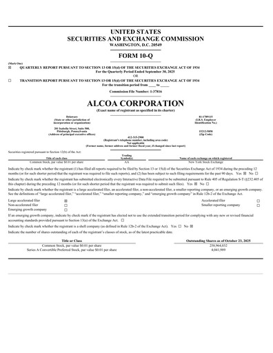 Thumbnail Alcoa Quarterly Report 2025-q3