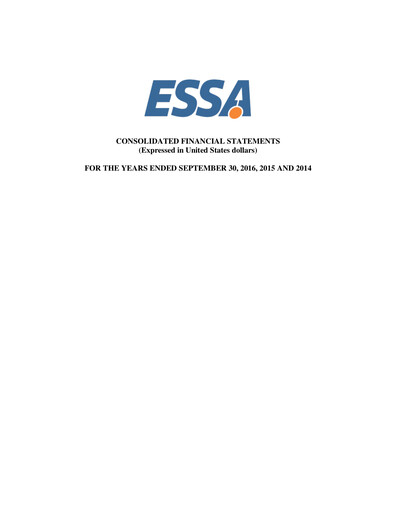 Thumbnail ESSA Pharma Financial Statement fy2016