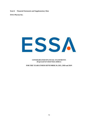 Thumbnail ESSA Pharma Financial Statement fy2021