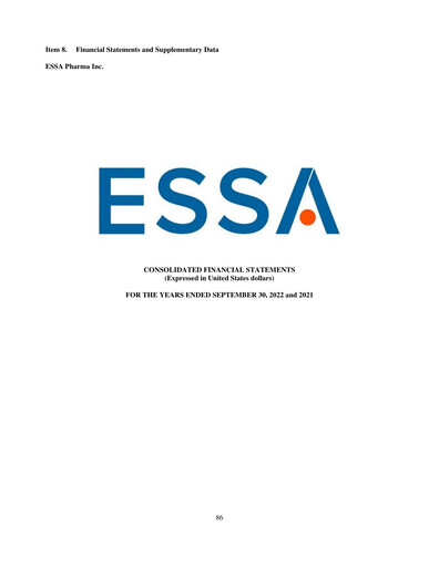 Thumbnail ESSA Pharma Financial Statement fy2022