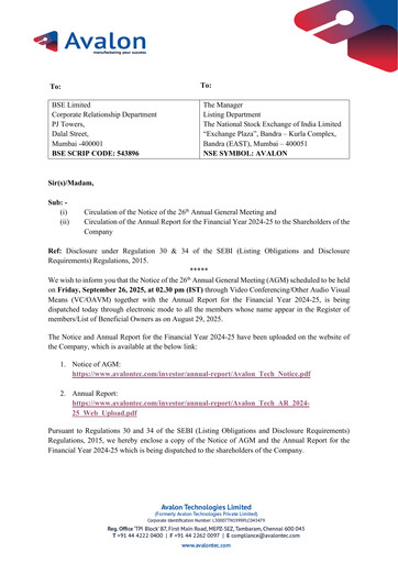 Thumbnail Avalon Technologies Annual Report 2024-2025