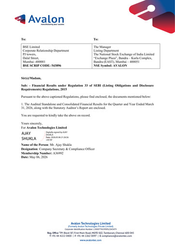 Vorschaubild Avalon Technologies Quartalsbericht 2026-q4