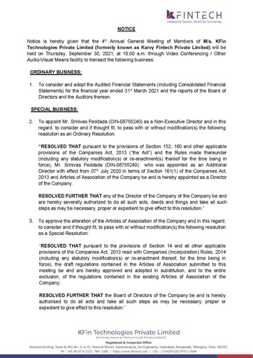 Thumbnail KFin Technologies Annual Report 2020-2021