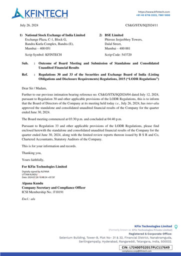 Miniature KFin Technologies Rapport trimestriel 2024-q1