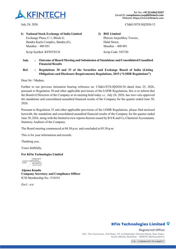 Miniature KFin Technologies Rapport trimestriel 2026-q1
