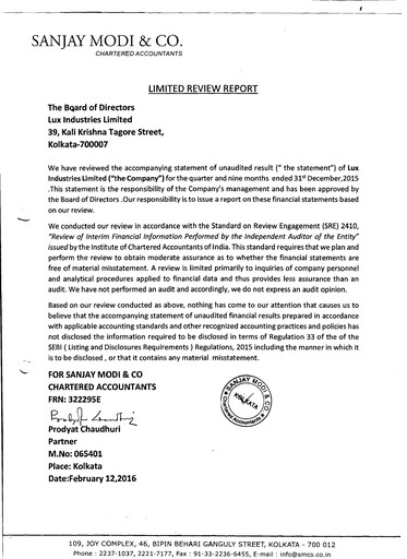 Thumbnail Lux Industries Quarterly Report 2015-q3