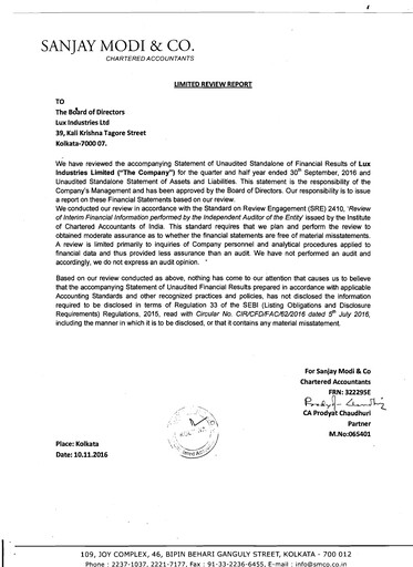Thumbnail Lux Industries Quarterly Report 2016-q2