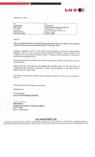 Thumbnail Lux Industries Quarterly Report 2018-q3