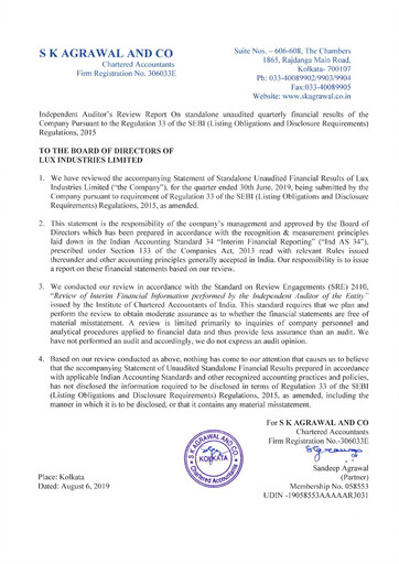 Thumbnail Lux Industries Quarterly Report 2019-q1