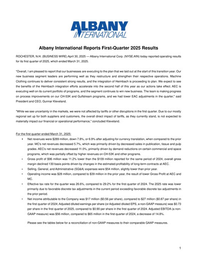 Vorschaubild Albany International
 Quartalsbericht 2025-q1