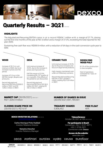 Thumbnail Dexco Quarterly Report 2021-q3