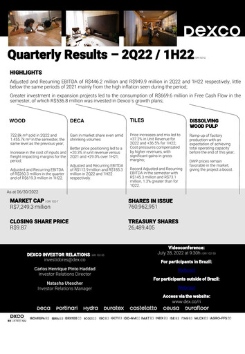 Thumbnail Dexco Quarterly Report 2022-q2