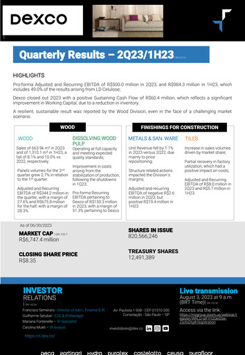 Thumbnail Dexco Quarterly Report 2023-q2