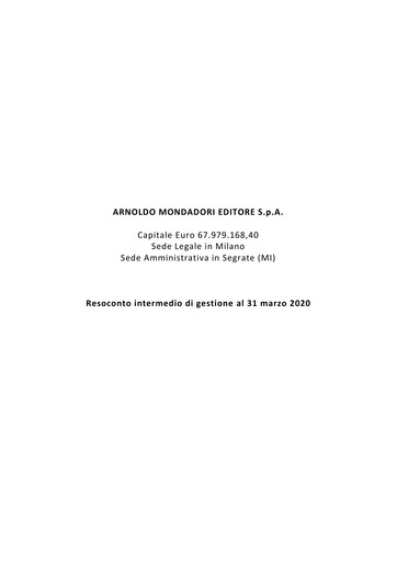 Thumbnail Arnoldo Mondadori Editore Quarterly Report 2020-q1