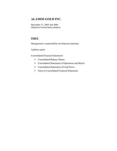 Thumbnail Alamos Gold Financial Statement 2005