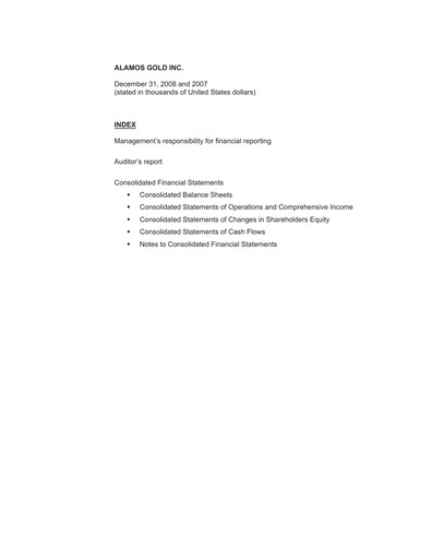 Thumbnail Alamos Gold Financial Statement 2008