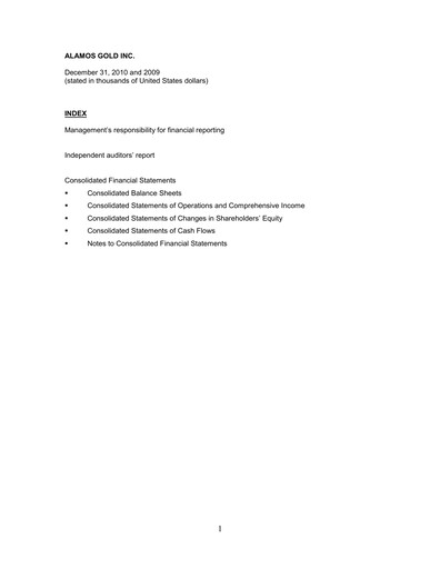 Thumbnail Alamos Gold Financial Statement 2010
