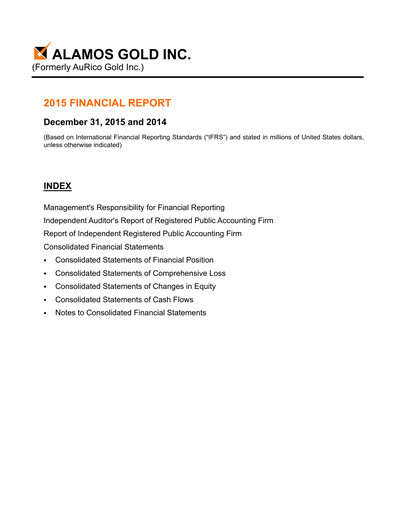 Thumbnail Alamos Gold Financial Statement 2015