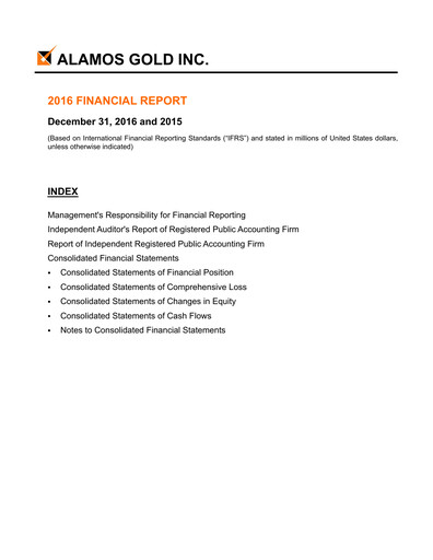Thumbnail Alamos Gold Financial Statement 2016