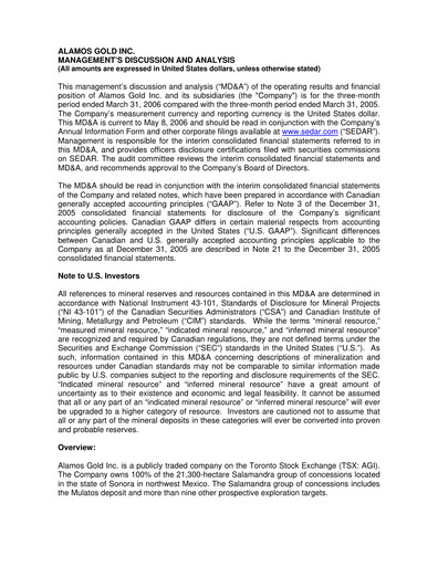 Vorschaubild Alamos Gold Quartalsbericht 2006-q1