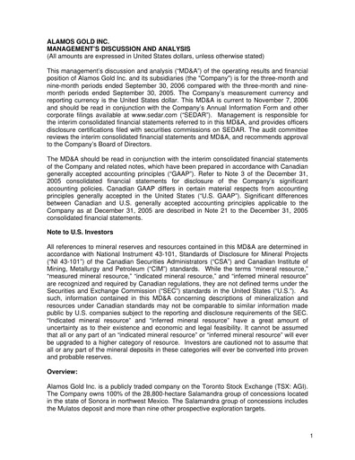 Vorschaubild Alamos Gold Quartalsbericht 2006-q3