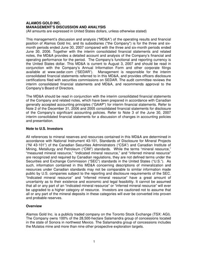 Vorschaubild Alamos Gold Quartalsbericht 2007-q2