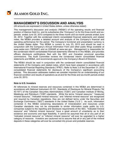 Vorschaubild Alamos Gold Quartalsbericht 2013-q2